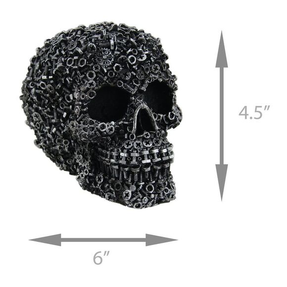 Scrap Head Steampunk Junk Pile Nuts & Bolts Covered Skull Statue 6 inch - Picture 4 of 4